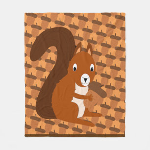 Squirrel Holding Acorn Fleece Blanket