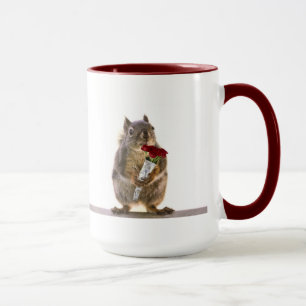 Squirrel Holding Red Rose Bouquet Mug