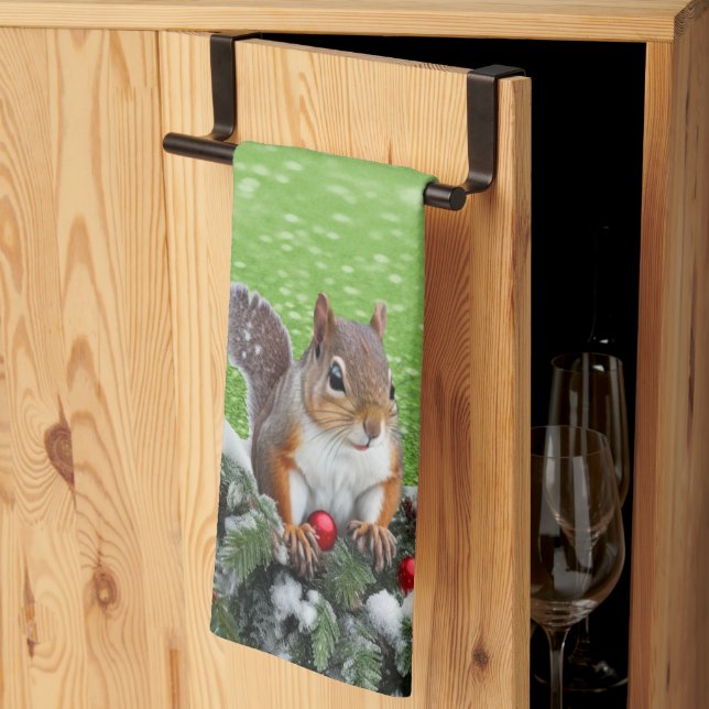 Squirrel Holiday Christmas Kitchen Towel (Thirds Fold)