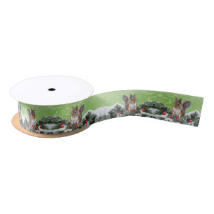Squirrel Holiday Christmas Ribbon Satin Ribbon
