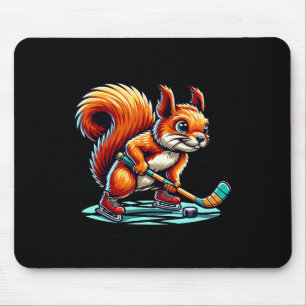 Squirrel Ice Hockey Fun Illustrated Graphic Mouse Pad