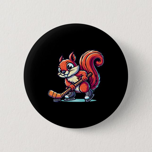 Squirrel Ice Hockey Player Fun Graphic  2 Inch Round Button (Front)