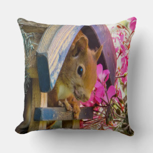 Squirrel In A Birdhouse Throw Pillow