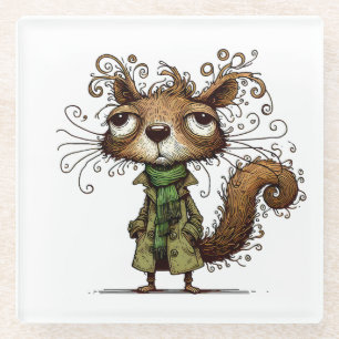 Squirrel in a Green Trenchcoat Glass Coaster
