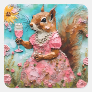 Squirrel in a Pink Dress Square Sticker
