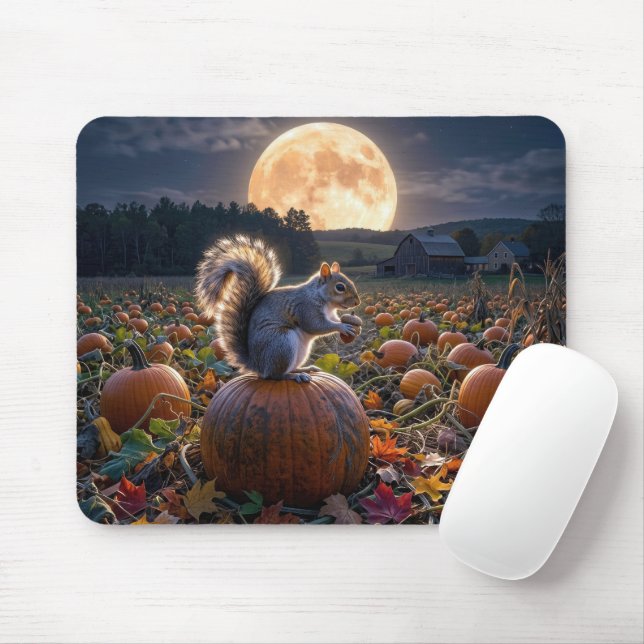 Squirrel in a Pumpkin Patch with Harvest Moon Mouse Pad (With Mouse)