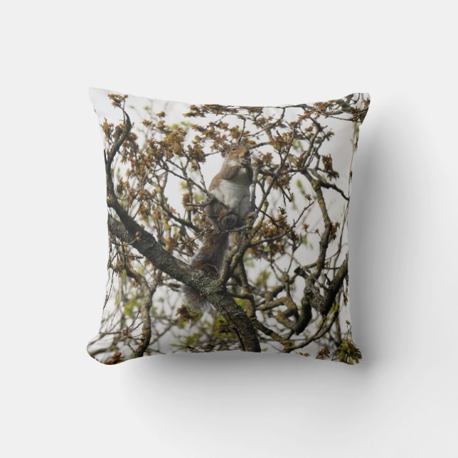 Squirrel in a Tree Throw Pillow (Front)