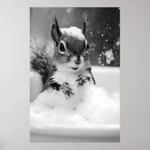 Squirrel in Bathtub Print, Funny Bathroom Wall Art