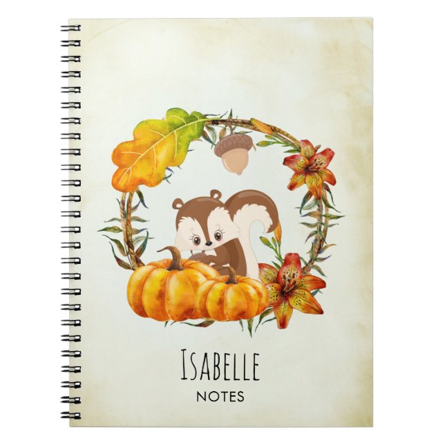 Squirrel in Floral Wreath Fall Rustic Notebook (Front)