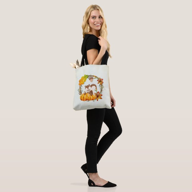 Squirrel in Floral Wreath Fall Rustic Tote Bag (On Model)