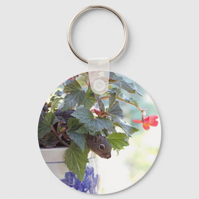 Squirrel in Flower Pot Keychain (Front)