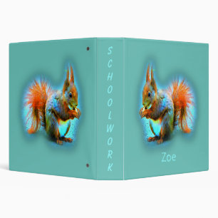 Squirrel in modern style on turquoise kids binder