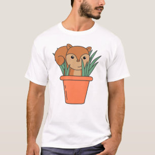 Squirrel In Plant Flower Pot Flower T-Shirt