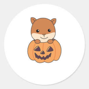 Squirrel In Pumpkin Sweet Animals Happy Halloween Classic Round Sticker