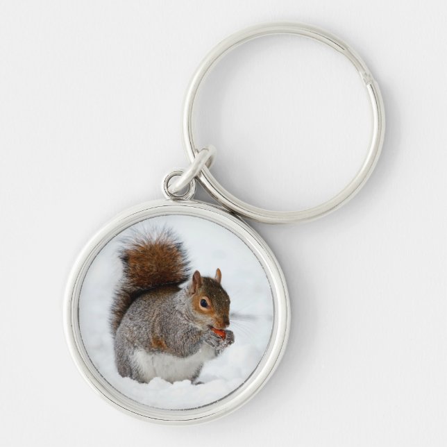 Squirrel in Snow with Berry Keychain (Front)