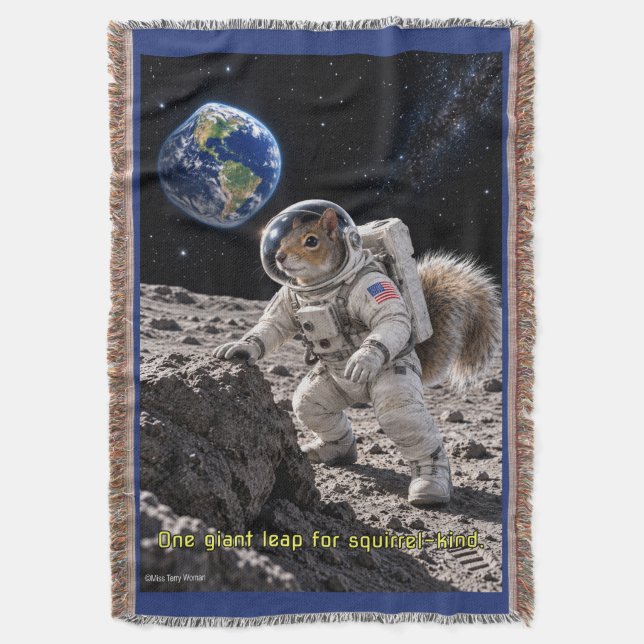 Squirrel in Space Throw Blanket (Front Vertical)