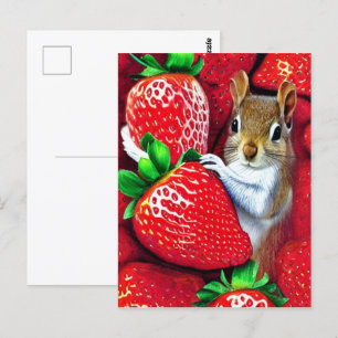 Squirrel In Strawberry Heaven Postcard