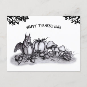 Squirrel in the Autumn , Happy Thanksgiving! Holiday Postcard