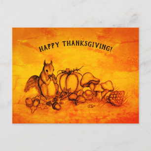 Squirrel in the Autumn , Happy Thanksgiving! Holiday Postcard