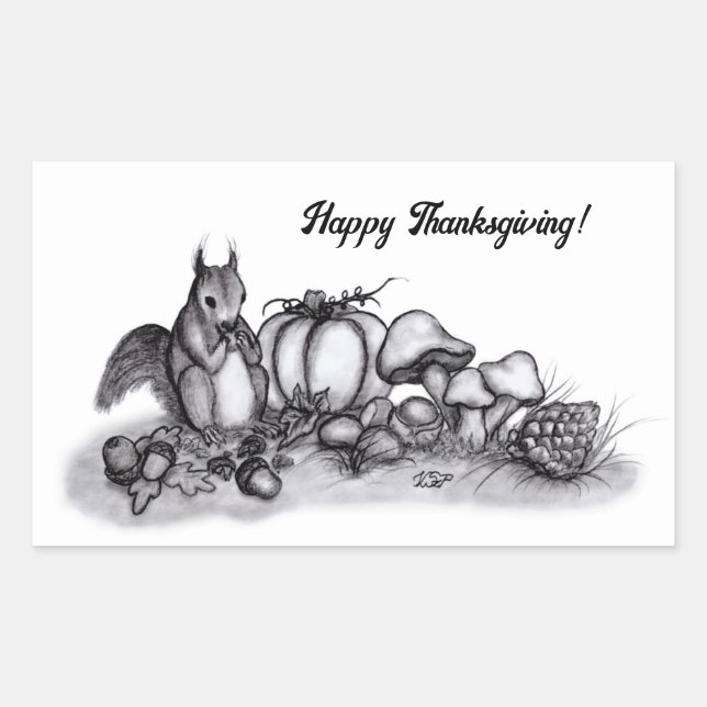 Squirrel in the Autumn , Happy Thanksgiving! Sticker (Front)