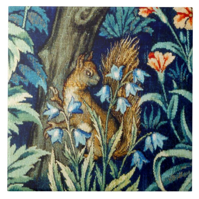 Squirrel in the forest, William Morris Tile (Front)