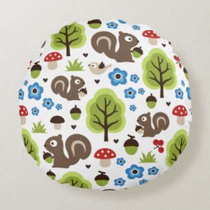 Squirrel in The Oak Forest Pattern Round Pillow