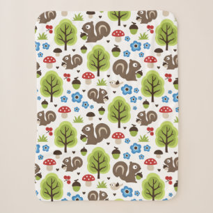 Squirrel in The Oak Forest Pattern Sherpa Blanket