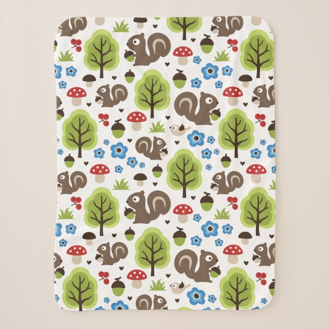 Squirrel in The Oak Forest Pattern Sherpa Blanket (Front)