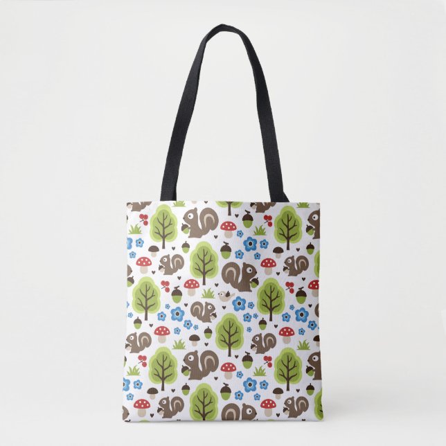 Squirrel in The Oak Forest Pattern Tote Bag (Front)