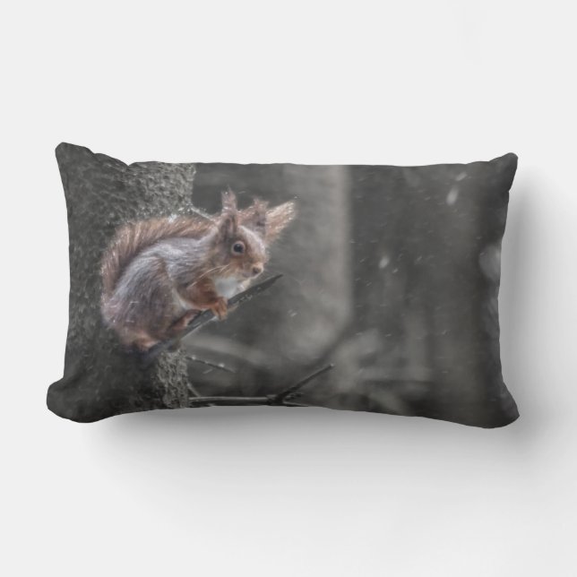 Squirrel in the snow lumbar pillow (Front)