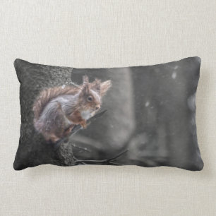 Squirrel in the snow lumbar pillow