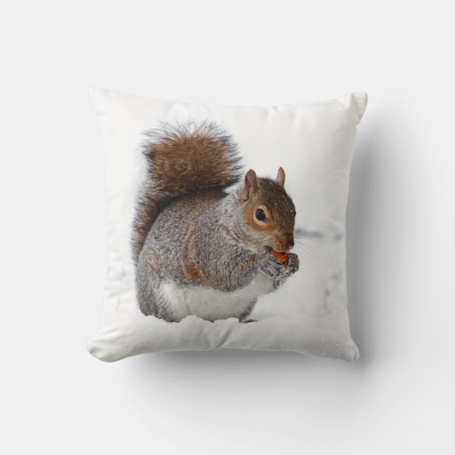Squirrel in the Snow Throw Pillow (Front)