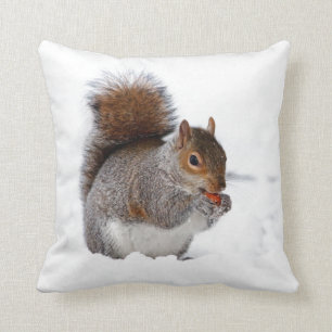 Squirrel in the Snow Throw Pillow