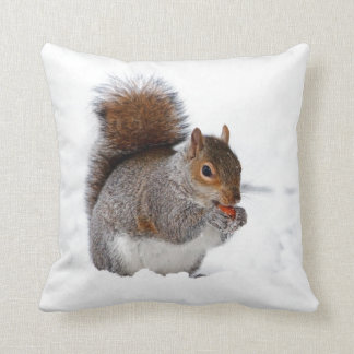 Squirrel in the Snow Throw Pillow