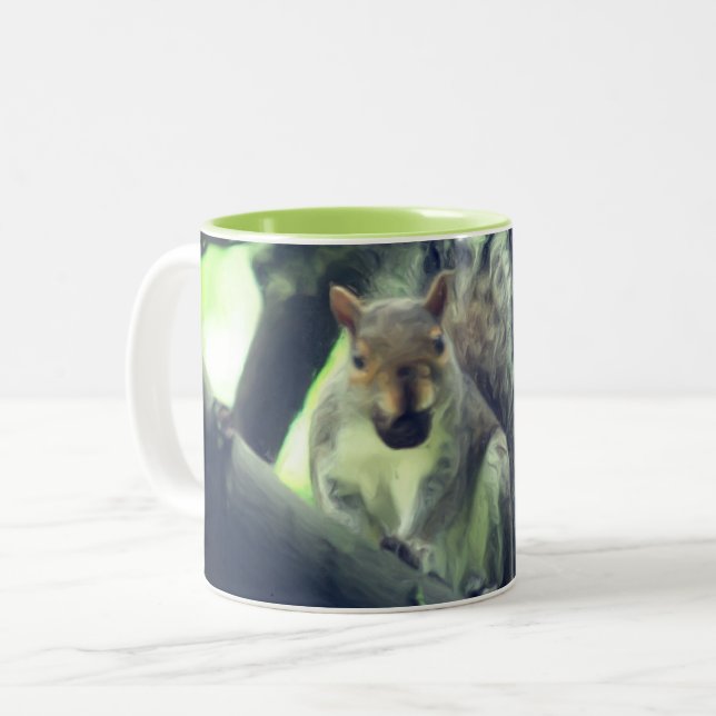 Squirrel In Tree Animal Art Personalized Two-Tone Coffee Mug (Front Left)