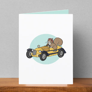 Squirrel in Vintage Race Car Blank Thank You Card
