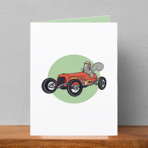 Squirrel in Vintage Red Race Car Blank Thank You Card
