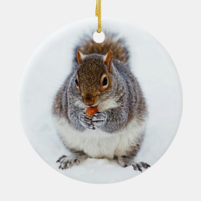 Squirrel in Winter Ceramic Ornament (Back)