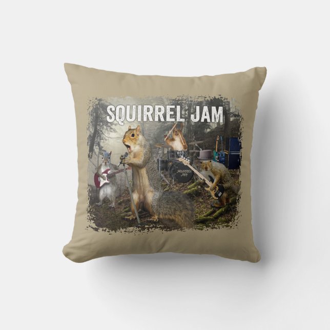 Squirrel Jam - funny rock band Throw Pillow (Front)