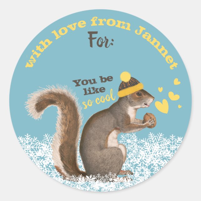 Squirrel knitting crochet Christmas personalized Classic Round Sticker (Front)