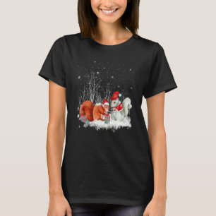 Squirrel Knitting Scarf Winter Christmas Tree Xmas T-Shirt