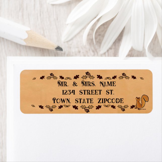 Squirrel leaves acorns Return Address Label (Insitu)