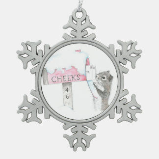 squirrel letter snowflake pewter christmas ornament