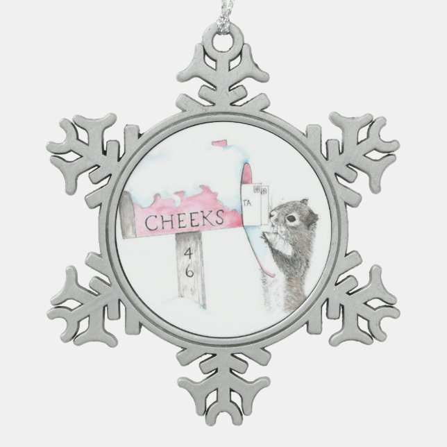 squirrel letter snowflake pewter christmas ornament (Front)