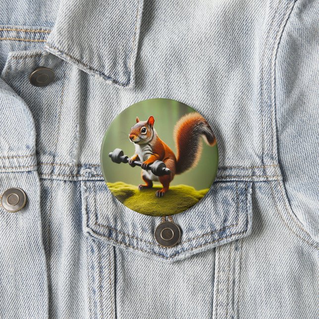 Squirrel Lifting Weights 3 Inch Round Button (Creator Uploaded)