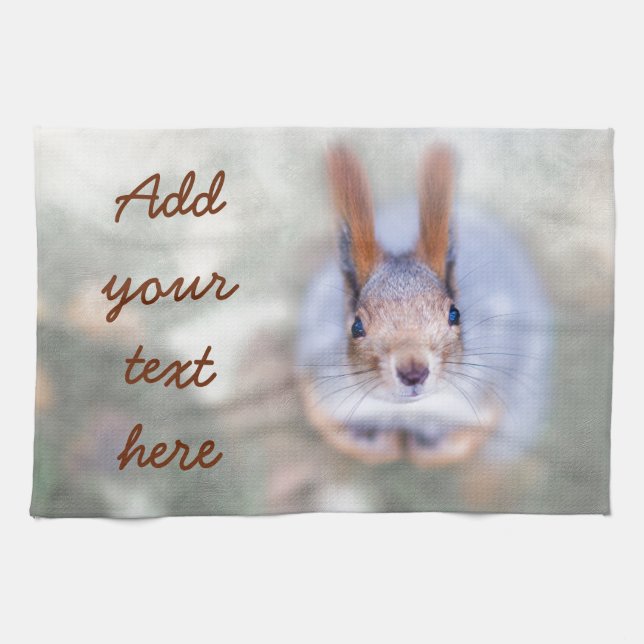 Squirrel looks at you from the bottom up kitchen towel (Horizontal)