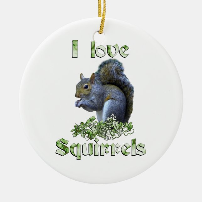 Squirrel Love Ceramic Ornament (Front)