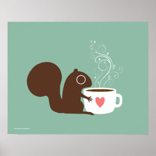 Squirrel Loves Coffee Poster