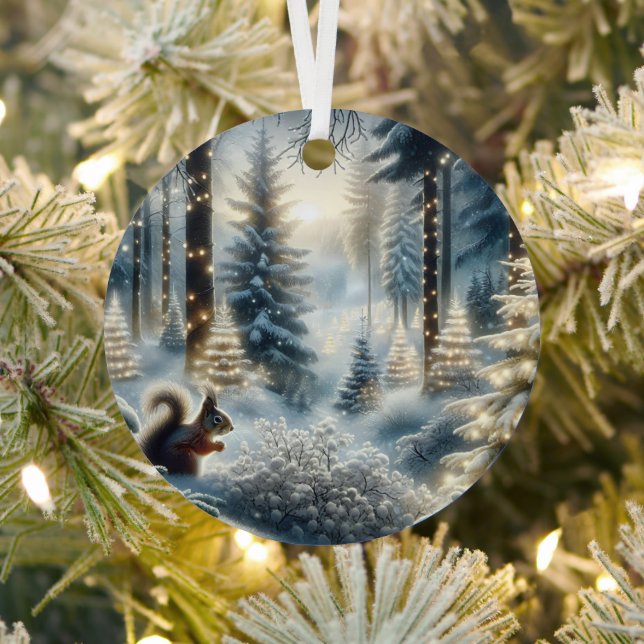 Squirrel Magical Enchanted Christmas Forest  Metal Ornament (Insitu)