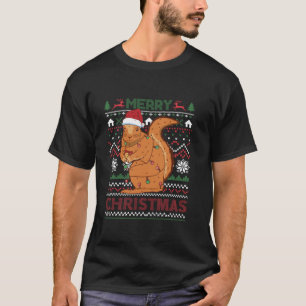 Squirrel Marry Christmas Light Santa Hat Snowflake T-Shirt